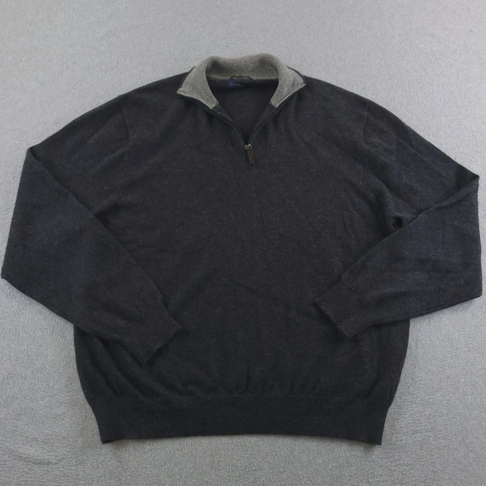 Club Room Sweater Mens Large Gray Cashmere Estate Half Zip Pullover Collar Soft - Image 2 of 4
