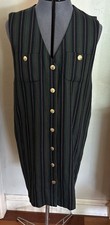 Vintage 90s Talbots Donna Ricco Pinstripe Jumper Dress Size 10 Gold Buttons USA