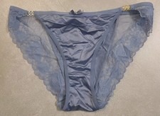 Sexy Satin String Bikini Lace Satin Back Panties Blue  XL