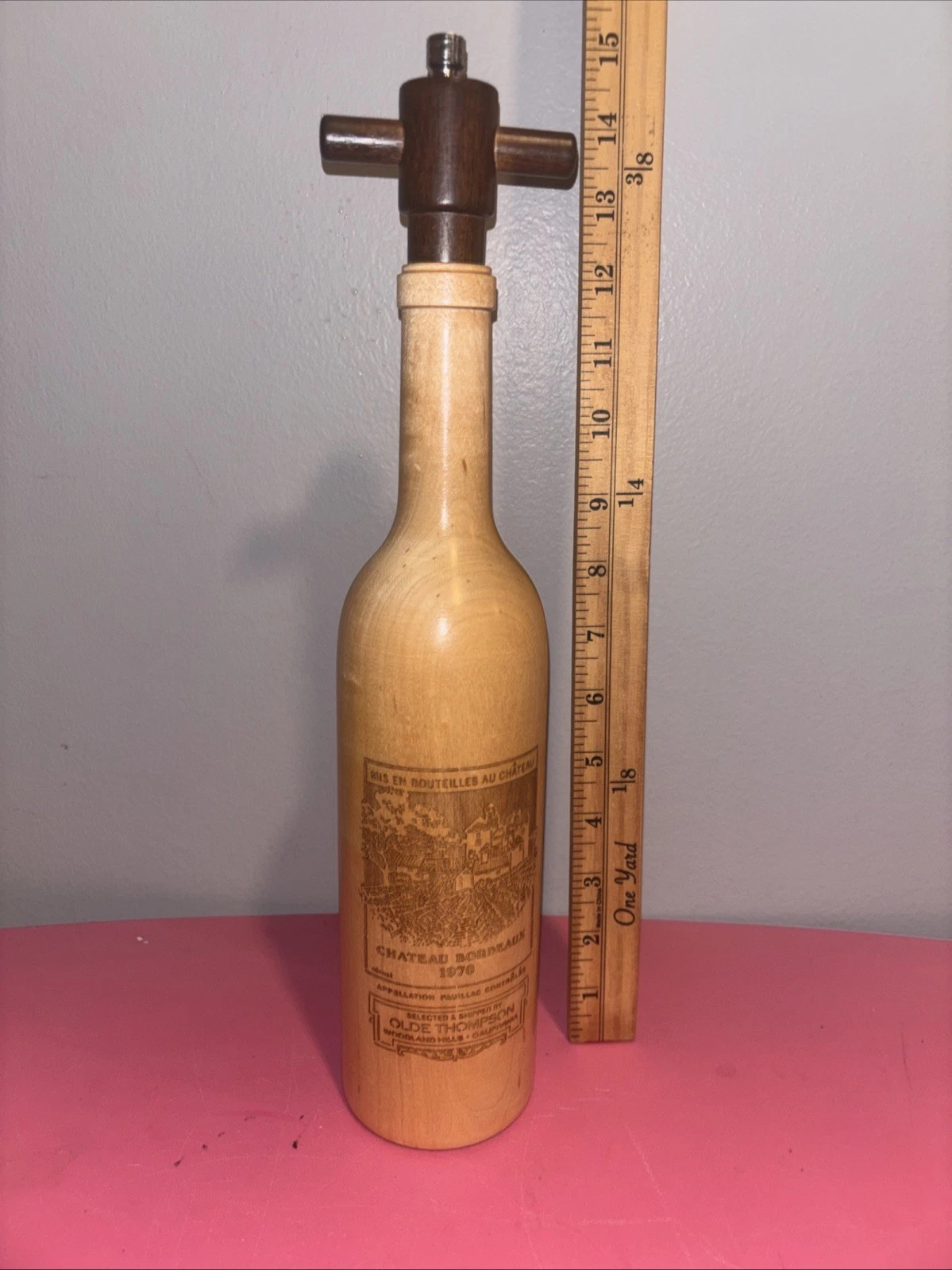 Olde Thompson Wooden Wine Bottle Pepper Mill Grinder Chateau Bordeaux 1970 14"