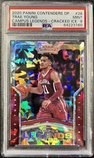 PSA 9 - 2020 Panini Contenders DP Campus Legends Cracked Ice /23 Trae Young #28