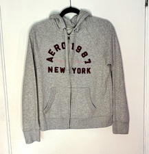 A ropostale Women's Gray Full Zip Hooded Fleece Hoodie M Logo Graphic Print