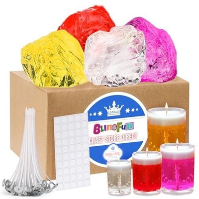 Gel Wax for Candle Making with 4 pcs Jelly Wax,50pcs Candle Wicks & 50pcs Sti...