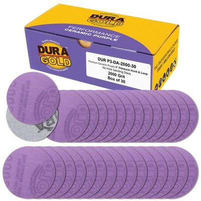 2000 Grit 3'' Purple Ceramic Sanding Discs, Box of 30 - Hook & Loop Sandpaper