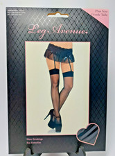 Leg Avenue Black Thigh High Stockings Sheer Nylon Plus Size Style  1001Q New