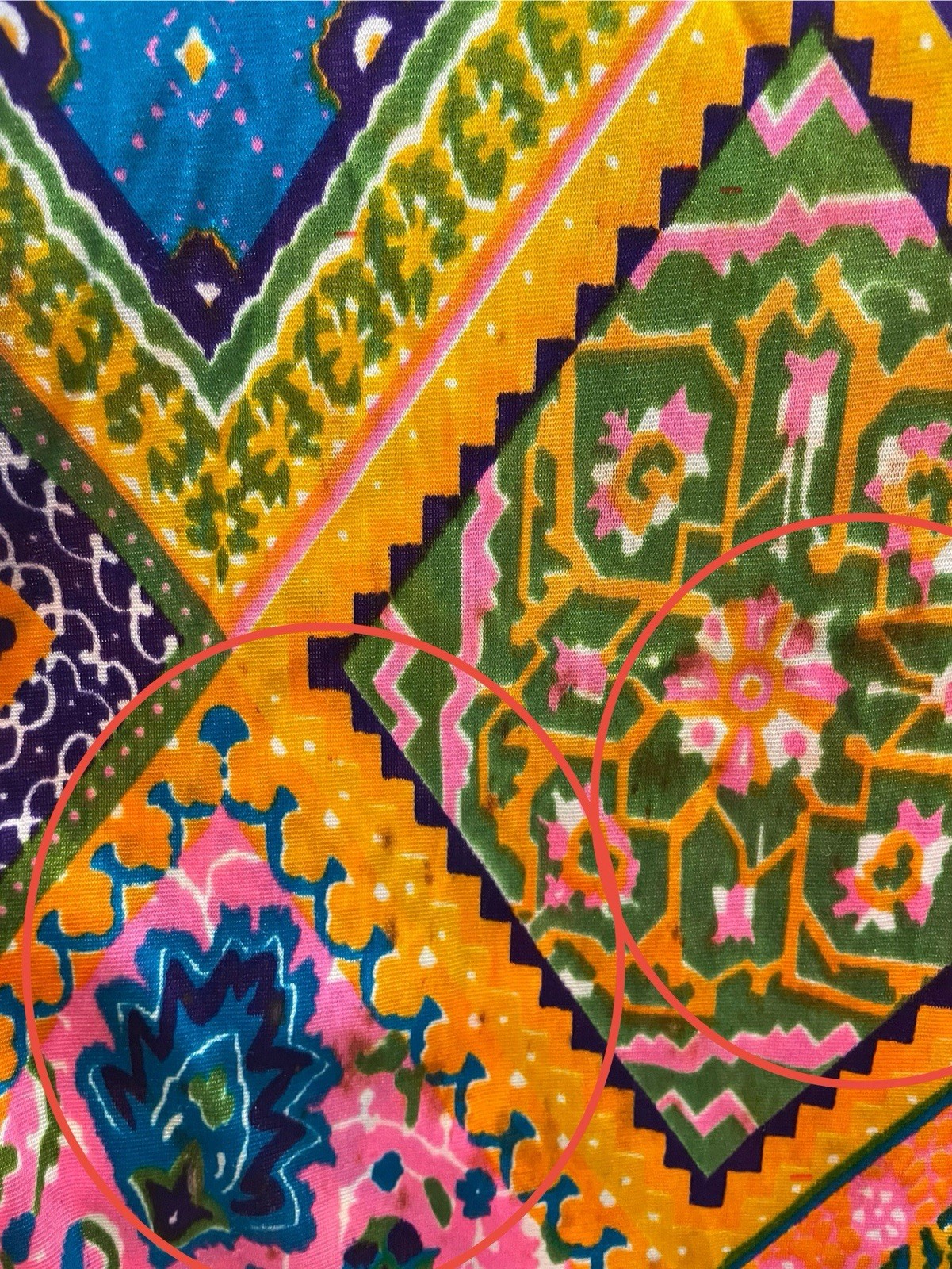 VTG 70s Psychedelic Patchwork Print Multicolor Hi… - image 8