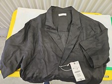 Camicia uomo Zara 2 bottoni davanti top lino XL nera manica corta oversize nuova con etichetta