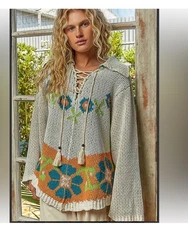 POL Boho Tie Detail Floral Sweater Medium. Last One