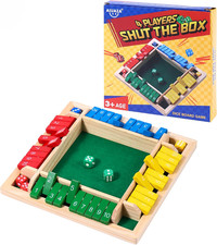 Dice Game Shut the Box Wooden Board Game,4 Sided Family Math Game for 2-4 Player