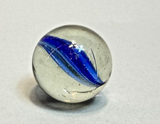Antique German Blown Glass Marble Naked Single Ribbon Blue White Green 1''