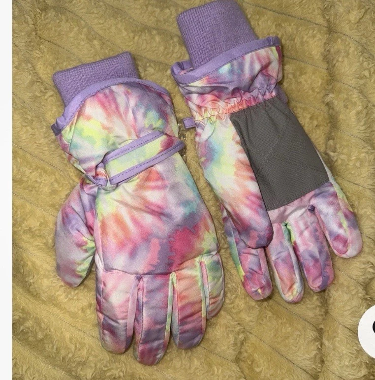 Guantes de nieve para niñas y niños, púrpura pastel tie-dye talla 10 Foto 3 de 4