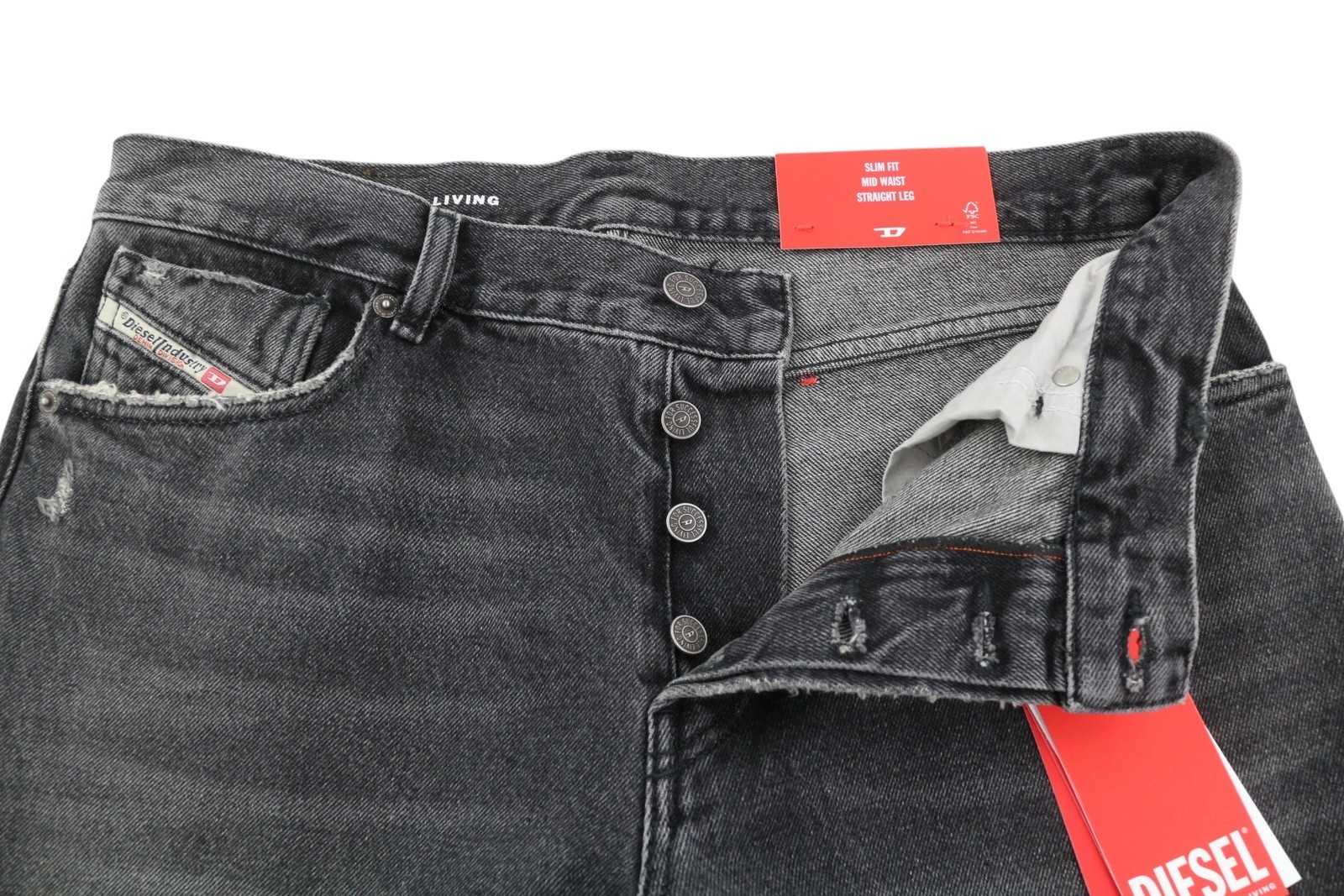 Diesel 1995 007K8 Men's W33/L32 Slim Straight Gray Distressed Denim RRP195 image 5