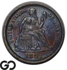 1891-O Seated Liberty Dime, Deep Toner, Choice AU++