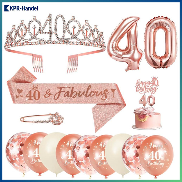 40. Geburtstag Deko Set FüR Frauen: SchäRpe, Krone, Luftballons, Kerzen-image
