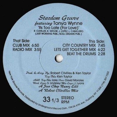 Stardom Groove Featuring Tonya Wynne - It's Too Late (For Love) (12'')