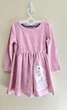 Mini Boden Twirly Pink Velour Appliqué Rabbit Dress Size 2/3- 7/8, New, Tag Cut
