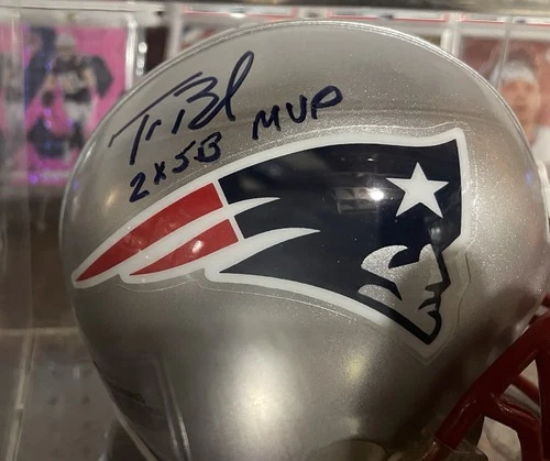 Tom Brady Autographed Mini Helmet 2x SB MVP Inscription.W/COA +Matching Hologram