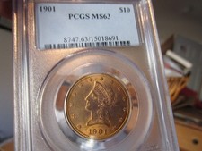 GOLD - 1901 LIBERTY HEAD EAGLE PCGS MS-63 1/2 OZ OF AU - CLEAN FOR THE GRADE