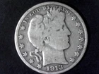 1913 S Barber 90% Silver Half Dollar 50c US Coin