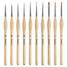 10 pcs Miniature Detail Paint Brushes Set - Precision Round  Miniature, Wood