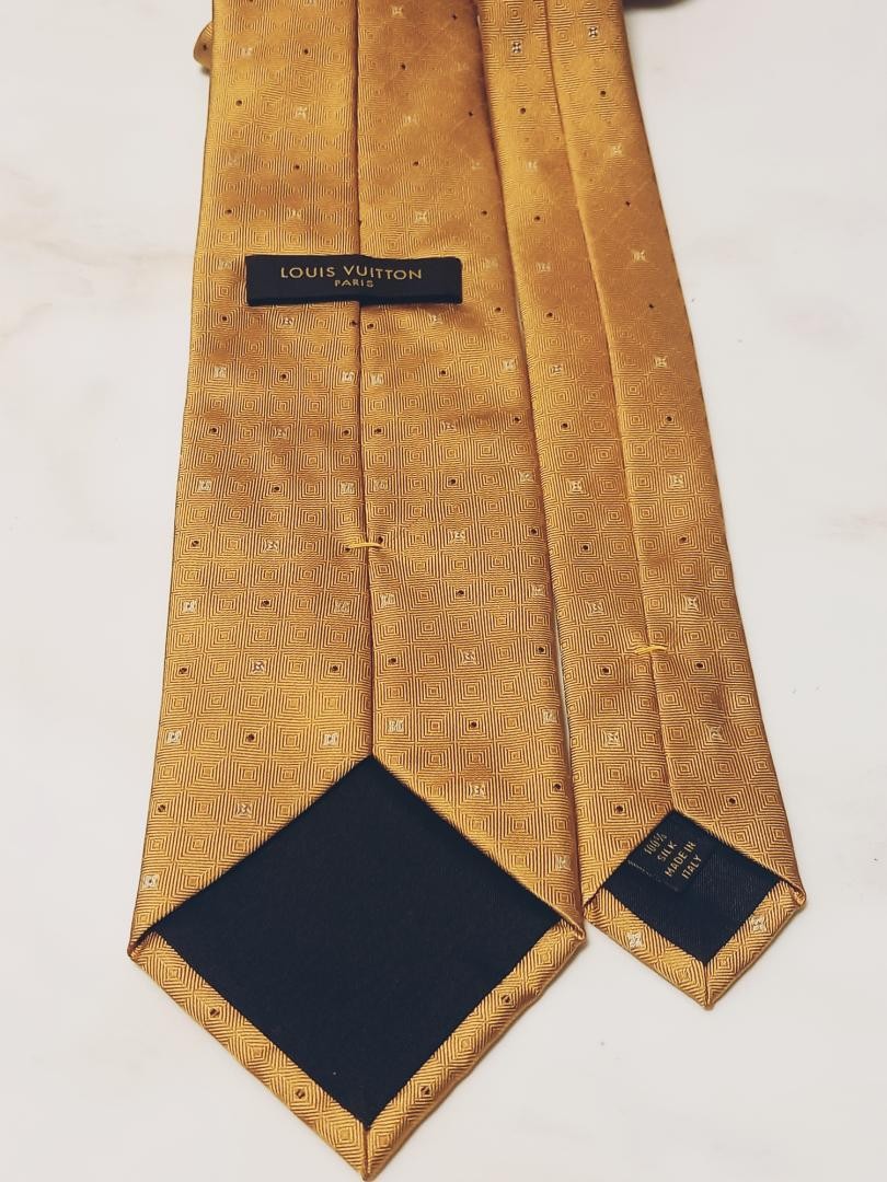 LOUIS VUITTON Logo Tie Men LV Mustard Yellow Genuine Excellent