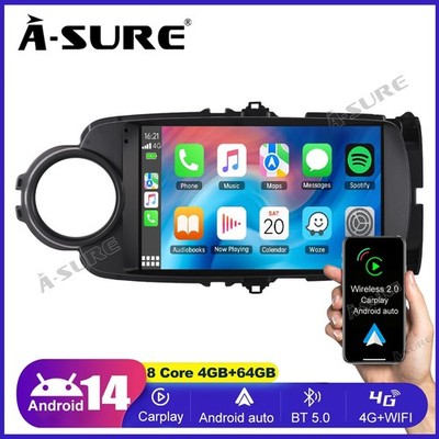 4+64G 8 Kerne Android 14 Autoradio GPS Apple CarPlay Für Toyota Yaris 2011-2018