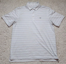 Vineyard Vines Polo Shirt Men's Medium White Blue Green Striped Performance Golf
