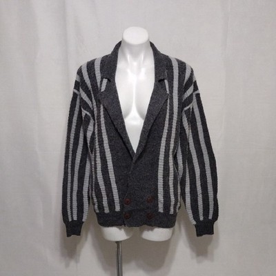 Jed Vintage 90s White Gray Striped Cardigan Sweater Small Grandpa Grunge Relaxed