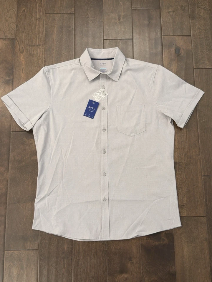 Camisa Apt 9 ajustada con botones rendimiento para hombre L gris manga corta elástica nueva con etiquetas Foto 2 de 4