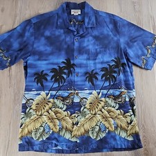 Pacific Legend Mens XL 100% Cotton Motorcycle Print Hawaiian Shirt Made in USA