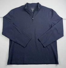 Mizzen Main Sweater Shirt Pullover Navy Blue 1/4 Zip Performance Stretch L EUC