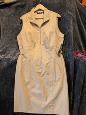SHARAGANO NWT camel Khaki Stretch  Front Zip Adjust Sides Shirt Dress 16 $79.98