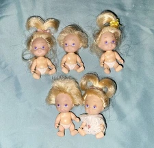 Vintage 1-5 Tyco Quints Dolls Baby Five  Doll Set Quintuplettes Purple eyes Lot