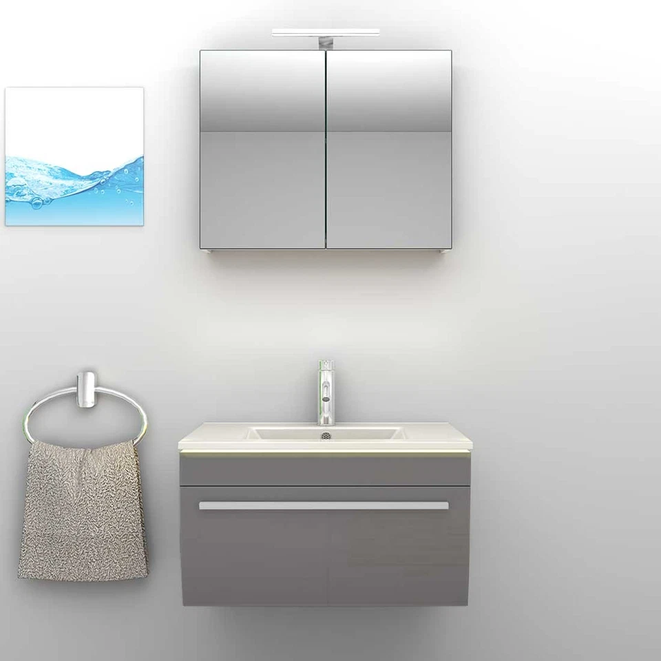 Badmöbel Set Gently 3 V1 Weiß/Grau MDF Waschtisch 70cm - Bild 3 von 4
