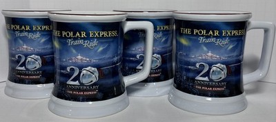 Set of 4 Polar Express Train Ride Mugs ''Believe'' 20th Anniversary SET - EUC