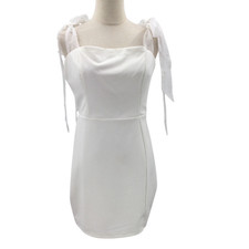 LULU'S SZ L Beaming Perfection White Pearl Organza Tie-Strap Mini Dress NEW B40
