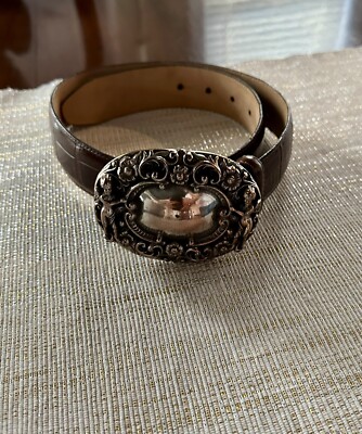 VTG Brighton 1995 Belt Brown Croc Embossed Leather Cherub  display picture 2