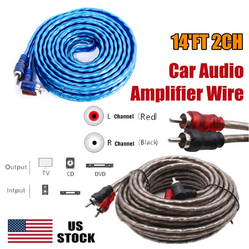 14FT Car Amplifier Audio Wiring AMP RCA Jack Subwoofer Install Wire Cable  2CH US