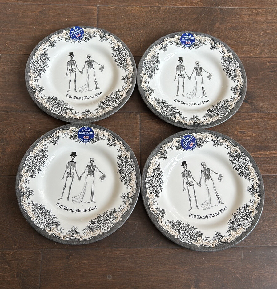 Set of 4 Royal Stafford Halloween Skeleton Couple Till Death Do Us