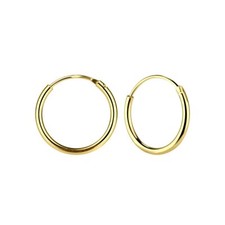 14mm Hoop Earrings with Gold Finish - 925 Sterling Silver Women's Jewelry