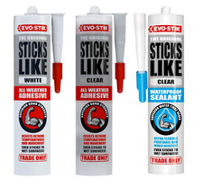 3 x 290ml Evo-Stik Sticks Like All Weather Polymer Adhesive Sealant White Clear