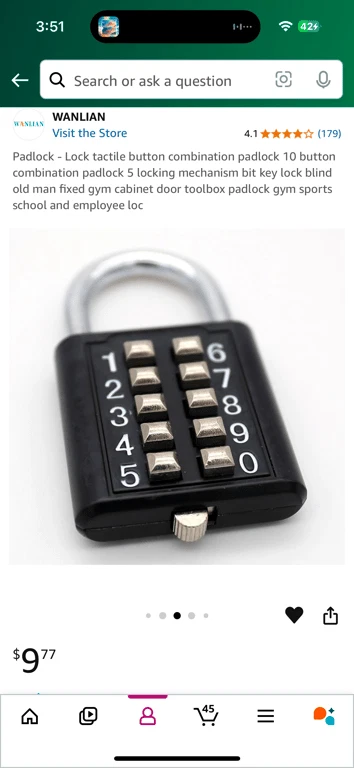 MroMax 1Pcs 10-Digit Combination Padlock Push Button Lock for Locker Gym, Case, - Image 2 of 4