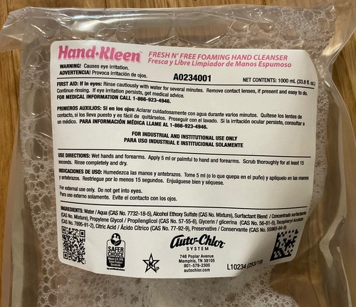 Foaming Hand Cleanser Auto-Chlor Hand-Kleen 1000mL 33.8 fl oz A0234410 Fresh N’