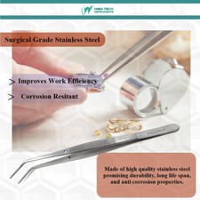 Precision Jewelry Tweezers Repairment 6" Stainless Steel Serrated Angled Tips