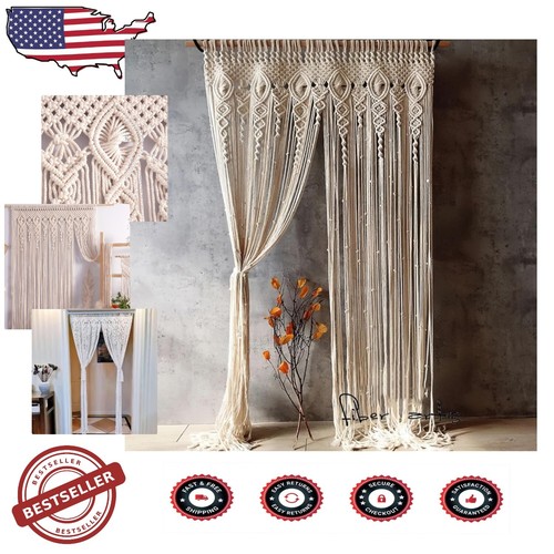 Versatile Boho Macrame Curtain, 40”W x 80”L - Ideal for Weddings and Home Decor