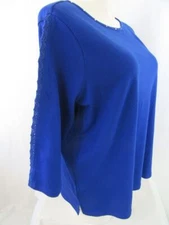 Quacker Factory Size 2X Blue 3/4-Sleeve Top with Lace and Rhinestone Detail