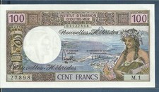 Ebridi nuove 100 franchi, 1975, insegna2, P 18c, UNC