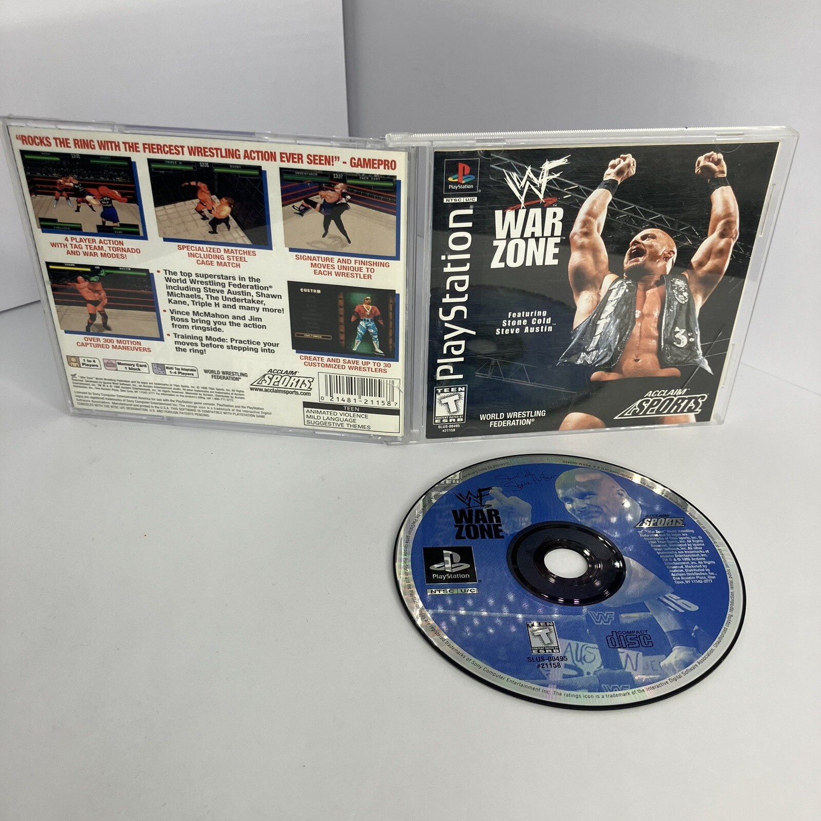 WWF Warzone PS1 Complete Black Label CIB Tested with Manual