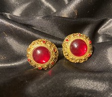 Vintage gold tone with ruby red round stone PAT 2472958 cufflinks