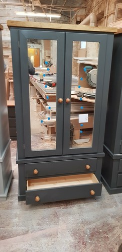 HANDMADE AYLESBURY NEXT DARK GREY D.OAK GENTS 2 MIRRORS WARDROBE NOT FLAT-PAK ! - Picture 2 of 2